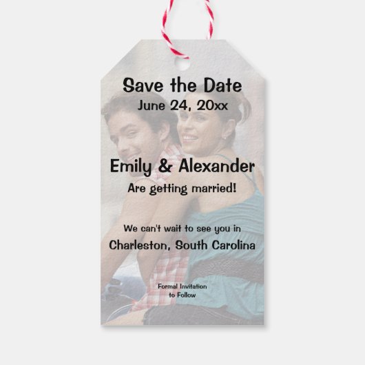 Modern Bruiloft Save the Date Gift Label Sjabloon Cadeaulabel (Achterkant)