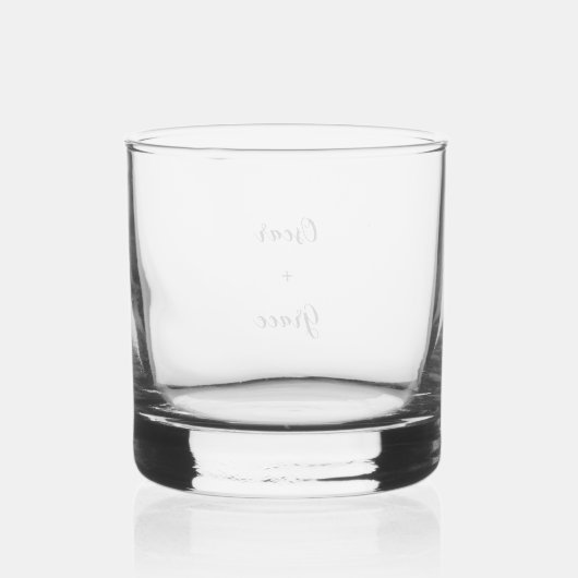 Modern Bruiloft Zwart Wit Fancy Script Met Naam Whisky Glas (Achterkant)