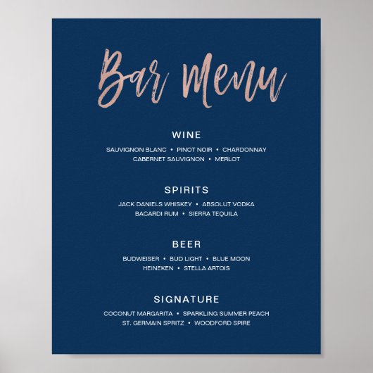 Modern Bruiloftsbar Menu Bord Dranken Poster (Voorkant)