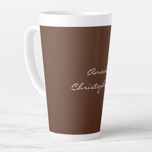 Modern Bruin Achtergrond Script Naam toevoegen Latte Mok (Linkerhoek)
