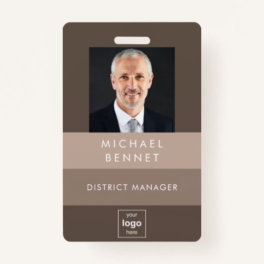 Modern Bruin Bedrijfsfoto ID Badge (Voorkant)