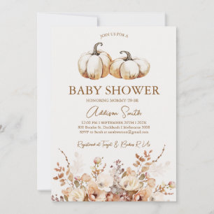 Modern Bruin Beige Bloemen Pompoen Baby shower Kaart
