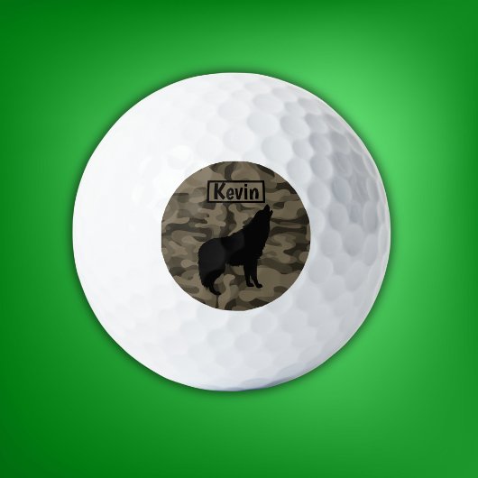 Modern Bruin Camo Zwart Wolf Silhouet Monogram | Golfballen