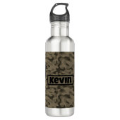 Modern Bruin Camo Zwart Wolf Silhouet Monogram | Waterfles (Voorkant)