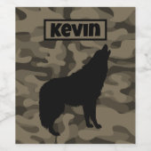 Modern Bruin Camo Zwart Wolf Silhouet Monogram | Wijn Etiket (Enkel label)