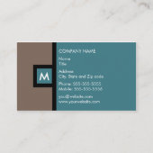 Modern bruin en Blauwgroen monogram Visitekaartje (Voorkant)