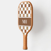 Modern bruin en wit geblokte Initialen Monogram Pickleball Paddle (Links)