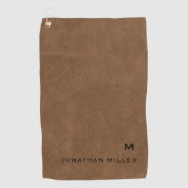 Modern bruin geborsteld goudmonogram golfhanddoek (Voorkant)