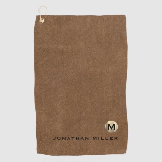 Modern bruin geborsteld goudmonogram golfhanddoek (Voorkant)