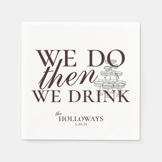 Modern Bruin Gepersonaliseerde Cocktail Uur Weddin Servet (Voorkant)