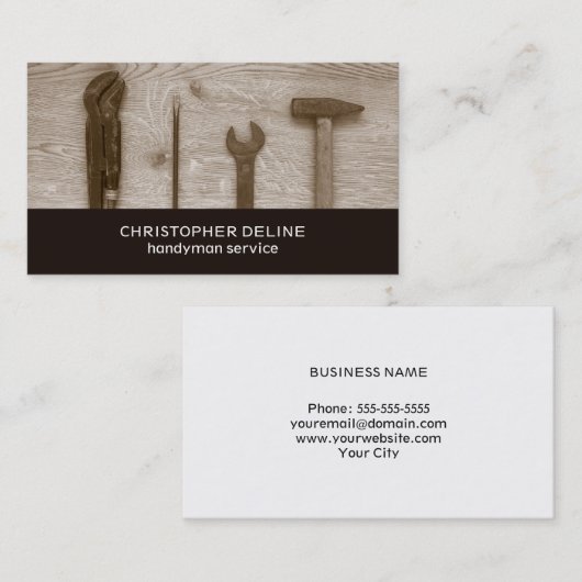 Modern Bruin Handgereedschap Foto Handyman Service Visitekaartje (Voorkant / Achterkant)