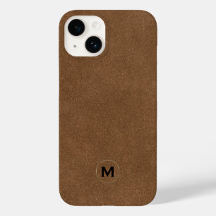 Modern bruin leder geborsteld goudmonogram Case-Mate iPhone 14 hoesje
