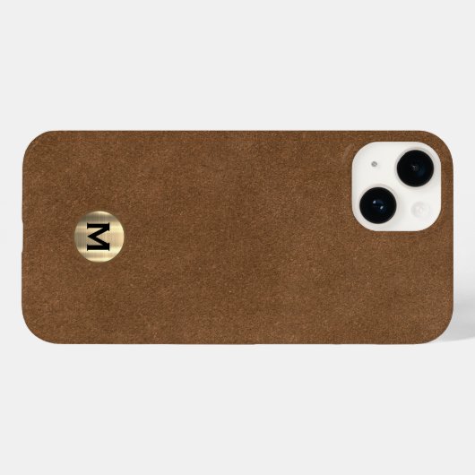 Modern bruin leder geborsteld goudmonogram Case-Mate iPhone case (Achterkant (horizontaal))