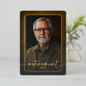 Modern Bruin Lederen Foto Pensioenfeest Folie Uitnodiging (Staand Voorkant)