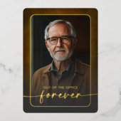 Modern Bruin Lederen Foto Pensioenfeest Folie Uitnodiging (Voorkant)