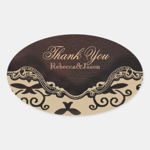Modern bruin leer Damask Country Bedankt Ovale Sticker