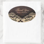 Modern bruin leer Damask Country Bedankt Ovale Sticker (Tas)
