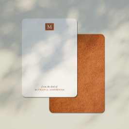 Modern Bruin Leren Monogram & Naam Notitiekaartje