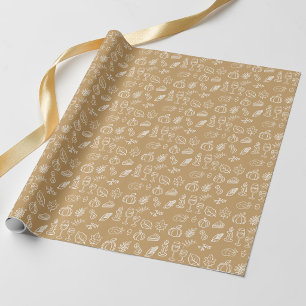 Modern bruin leuk krabbelpatroon herfst thanksgivi cadeaupapier