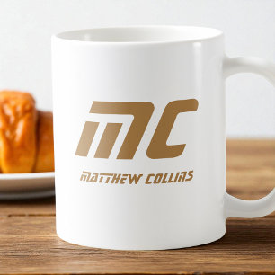 Modern Bruin Monogram Naam Vet Eenvoudig Voor Hem Koffiemok
