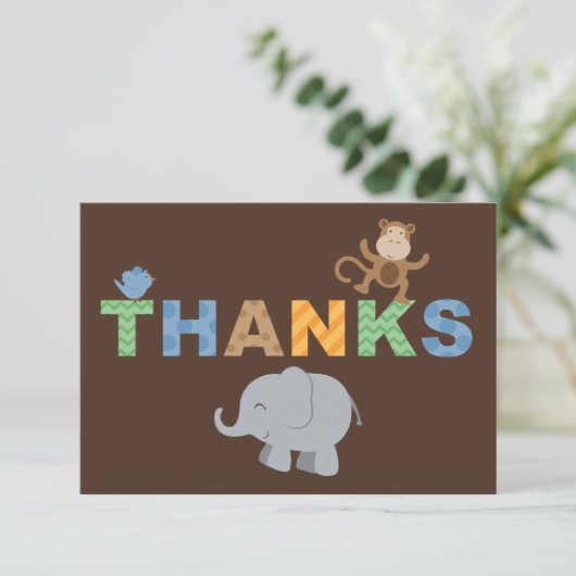 Modern Bruin Oerwoud Dieren Jongen Baby shower Bedankkaart (Staand voorkant)
