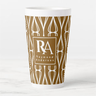 Modern Bruin Wit Patroon Monogram Latte Mok