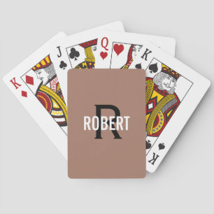 Modern bruin zwart monogram naam pokerkaarten