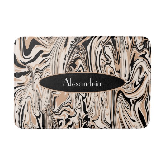 Modern Bruin Zwart Waterverf Stijlvol Personaliser Badmat (Voorkant)