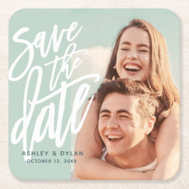 Modern Brush Bewaar de datum aankondiging Vierkante Kartonnen Onderzetter