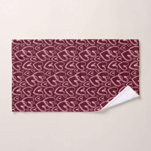 Modern Brush Heart Burgundy Pink Pattern (Serviette à main)