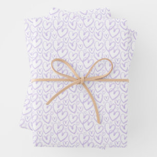 Modern Brush Heart Lavendel Paarse Patroon Inpakpapier Vel
