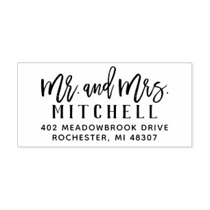 Modern Brush Mr and Mrs Return Address Rubberstempel