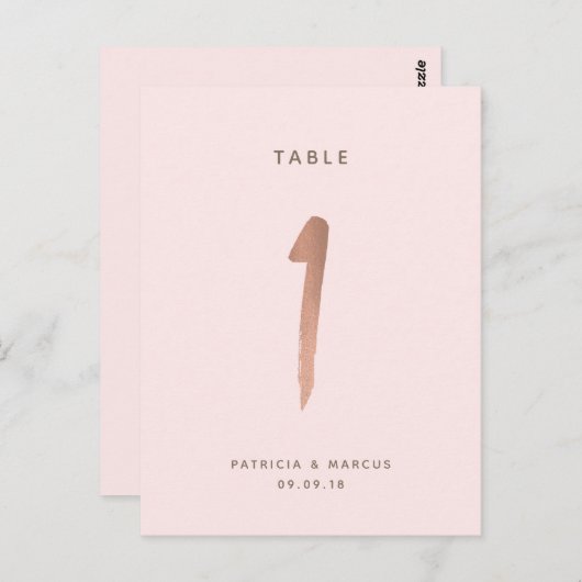 Modern Brush Roos Gold Trouwtafel nummer 1 Briefkaart