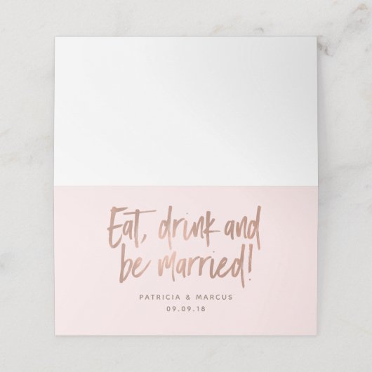 Modern Brush Roos Gold Wedding Place Card (Buitenkant ongevouwen)