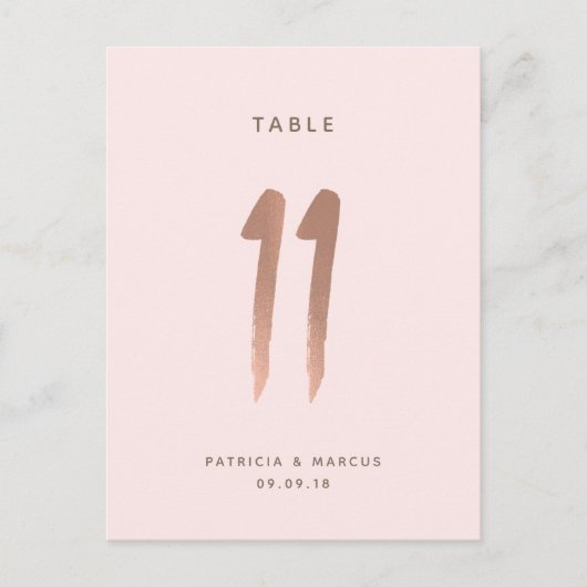 Modern Brush Roos Goud Trouwtafel nummer 11 Briefkaart (Voorkant)