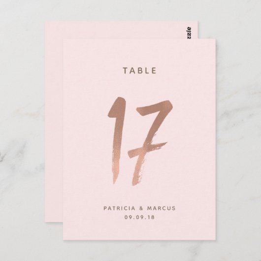 Modern Brush Roos Goud Trouwtafel nummer 17 Briefkaart (Voorkant / Achterkant)