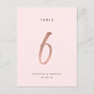 Modern Brush Roos Goud Trouwtafel nummer 6 Briefkaart