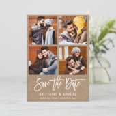 Modern Brush Script 4 Foto paar Kraft Save The Date (Staand voorkant)
