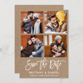 Modern Brush Script 4 Foto paar Kraft Save The Date (Voorkant / Achterkant)