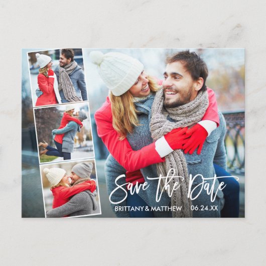 Modern Brush Script 4 Photo Sla de datum op Briefkaart (Voorkant)
