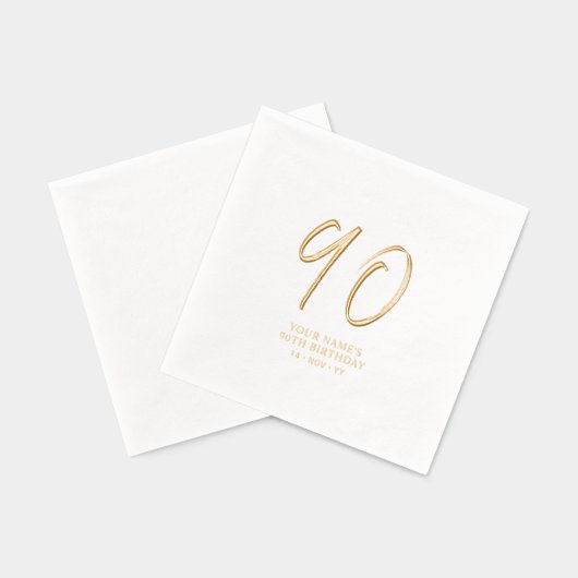 Modern Brush Script 90ste verjaardagsfeestje Folie Servetten (Achterkant)