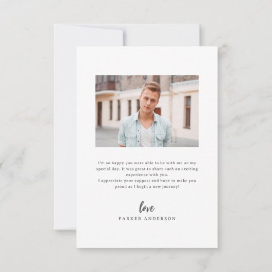 Modern Brush Script Eenvoudig foto-Afstuderen Bedankkaart (Achterkant)