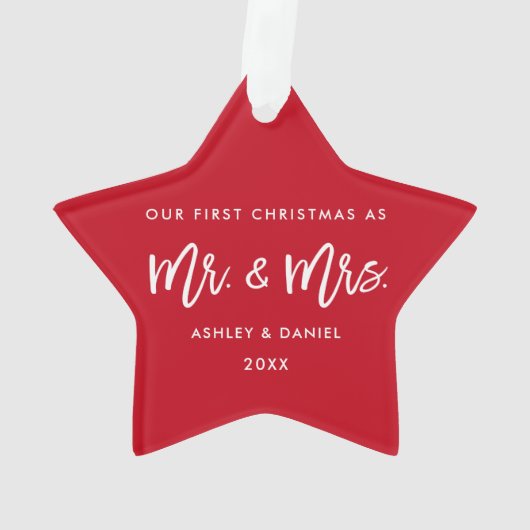 Modern Brush Script First Kerstmis Mr Mrs Star Ornament (achterkant)