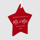 Modern Brush Script First Kerstmis Mr Mrs Star Ornament (voorkant)