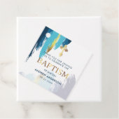 Modern Brush Script Gold & Blue Bedankt doop Bedankjes Labels (In situ)