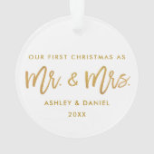 Modern Brush Script Gold First Kerstmis, Mrs. Ornament (achterkant)
