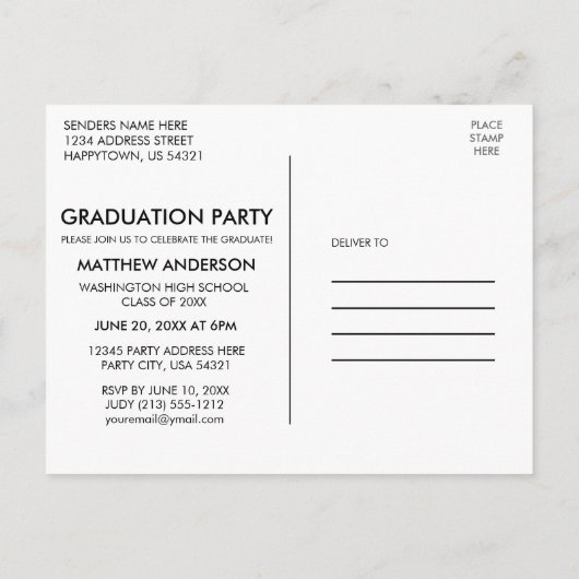 Modern Brush Script Graduation Party Uitnodiging Briefkaart (Achterkant)