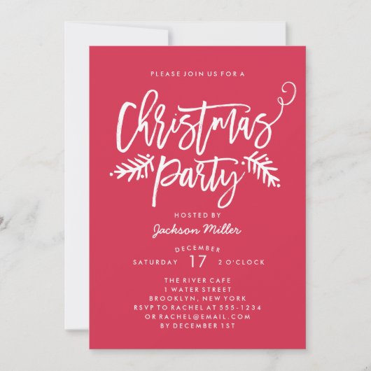 Modern Brush Script Kerstfeest Rood Kaart (Voorkant)