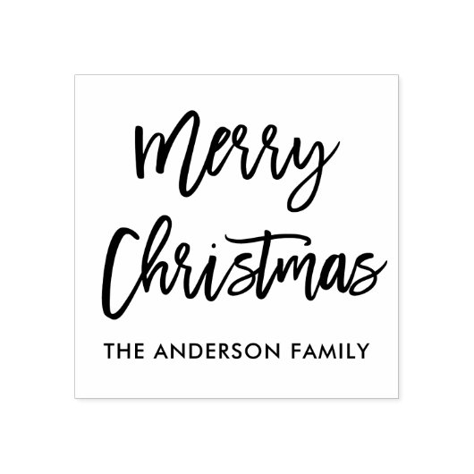 Modern Brush Script Merry Christmas Square Rubberstempel (Afrduk)