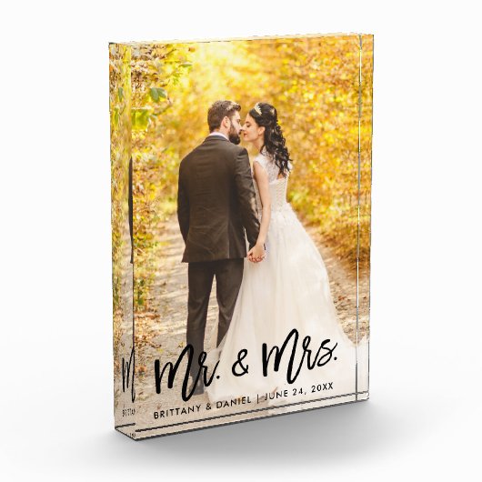 Modern Brush Script Mr en Mrs Wedding Fotoblokken (Links)
